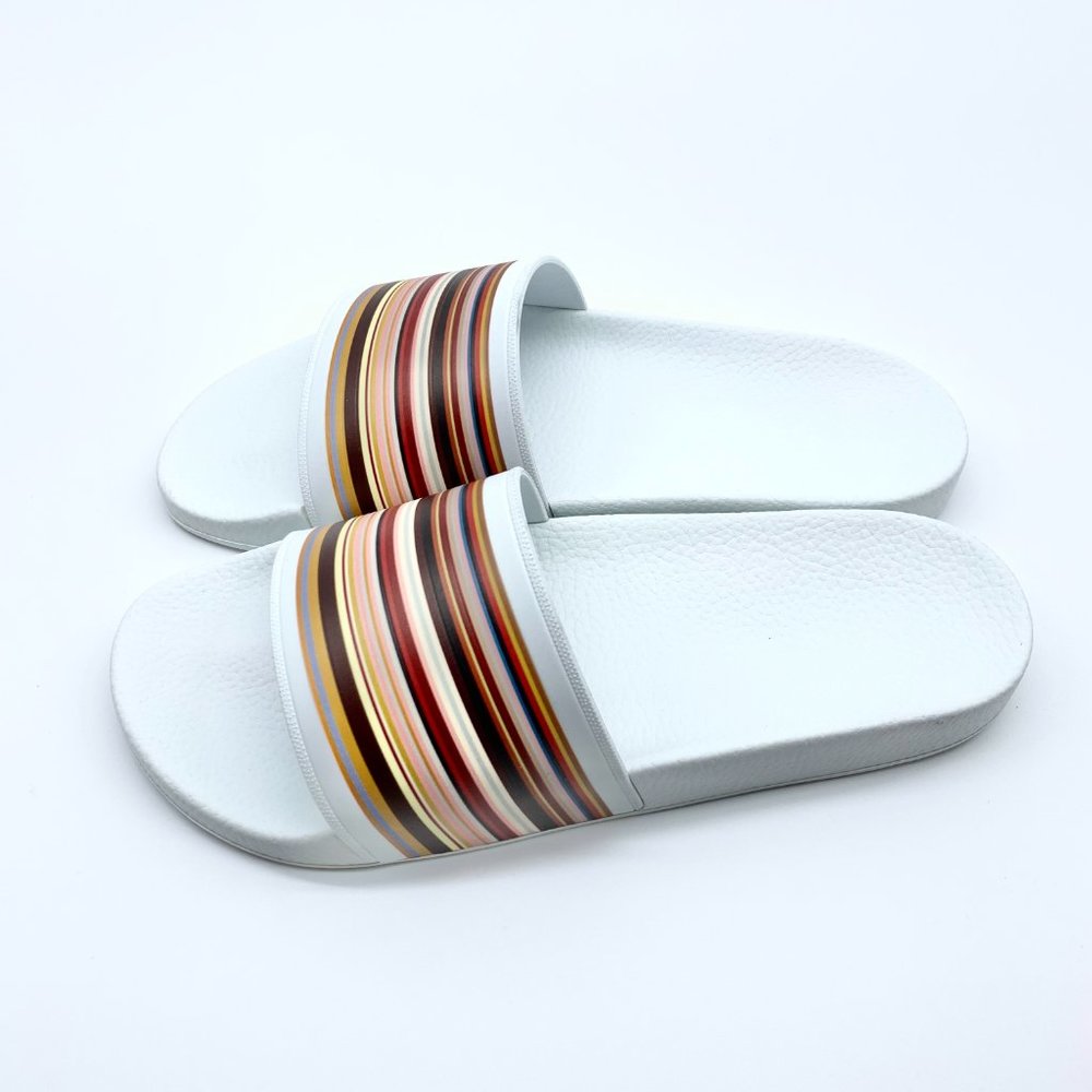Paul Smith White Multi Stripe Ruben Slides Sandals Men's 11